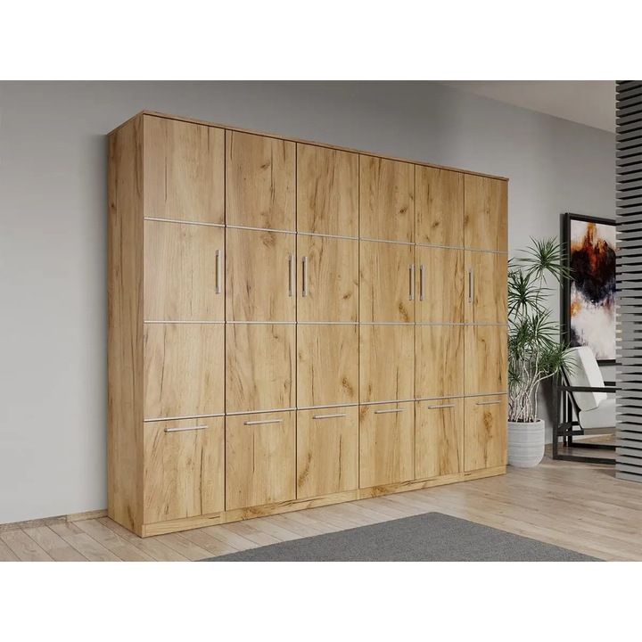 Dulap dormitor, Acapulco, 6usi, Stejar Auriu, v2, Pal Melaminat