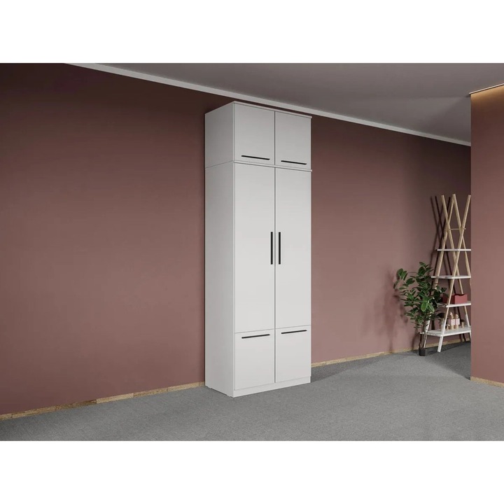 Dulap dormitor, Madrid, Alb Mat, 2 Usi, Suprapozabil, Pal Melaminat