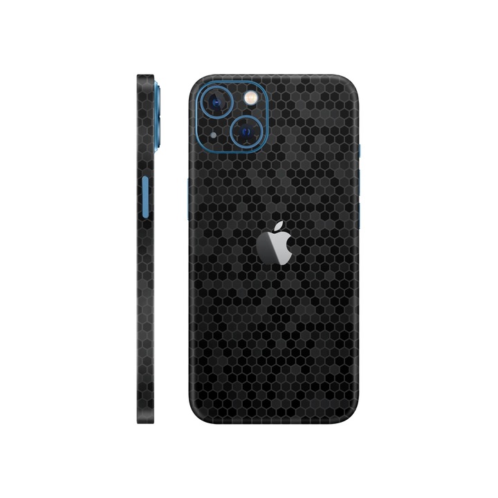 Folie de protectie pentru iPhone 13 Mini, Colectia Elegans, Skin Spate cu laterale unite, Honeycomb Negru