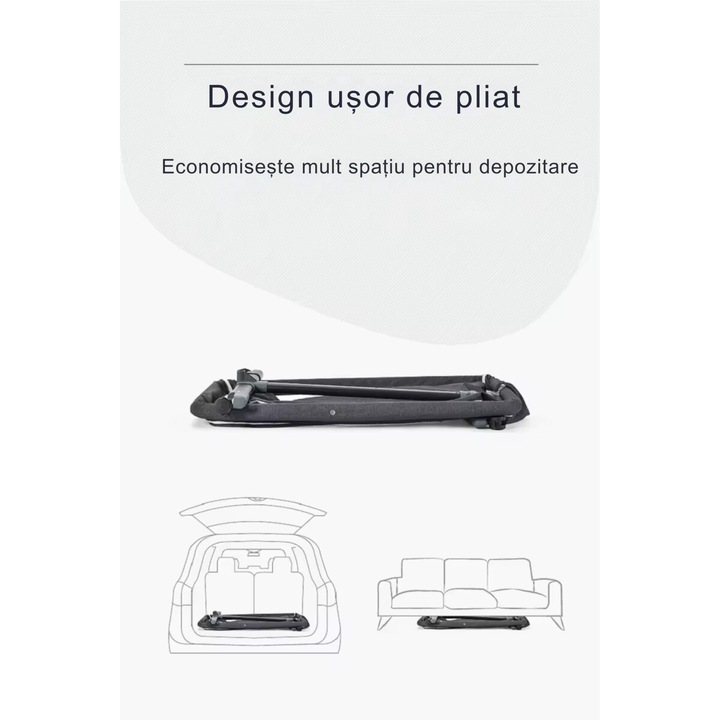 Бебешко легло, лесно за пренасяне, система за заключване на колелата, сгъваема, мрежа против насекоми, кошница за съхранение, възраст 0-24 месеца, черно