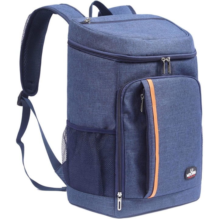 Geanta termoizolanta tip rucsac pentru picnic sau camping, Tecos, 18L, impermeabil, albastru, dimensiuni 42 x 29 x 19 centimetri
