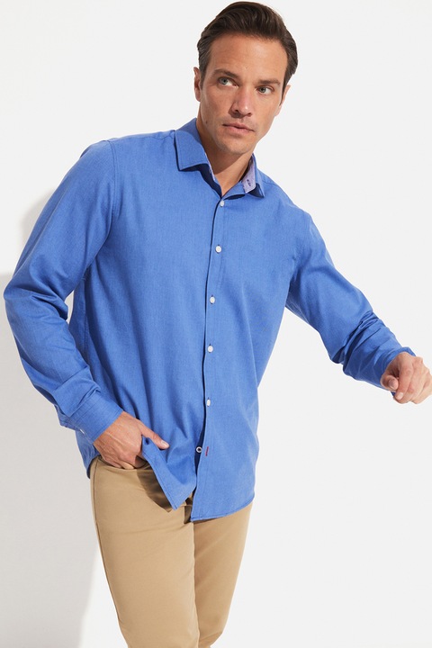 June, Camasa din bumbac cu guler clasic, Turcoaz