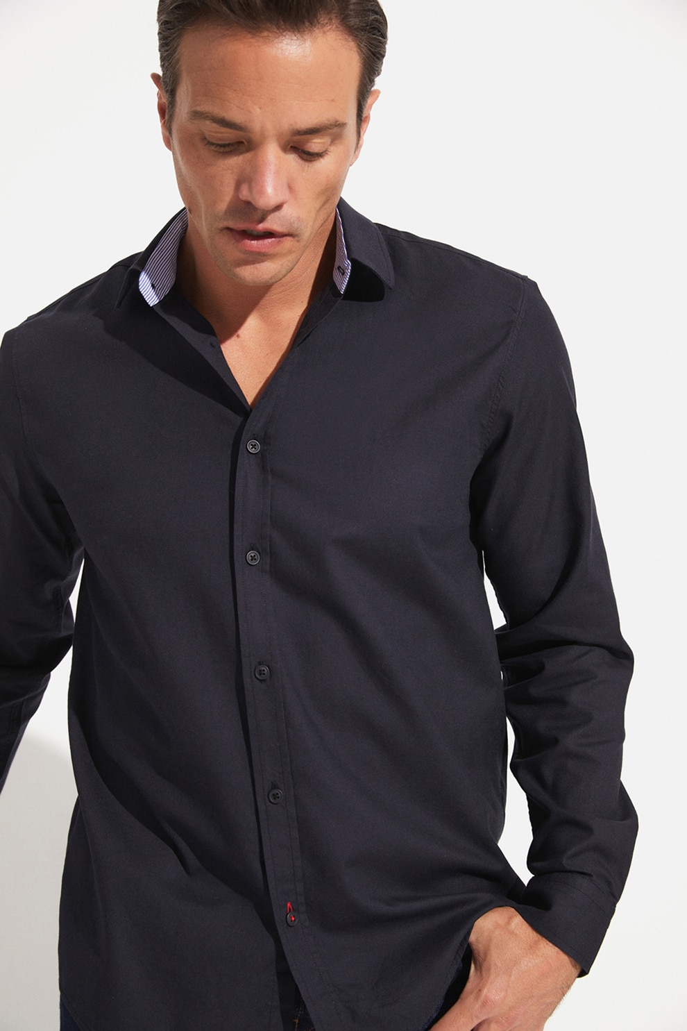 June, Camasa din bumbac cu guler clasic, Albastru ultramarin, M