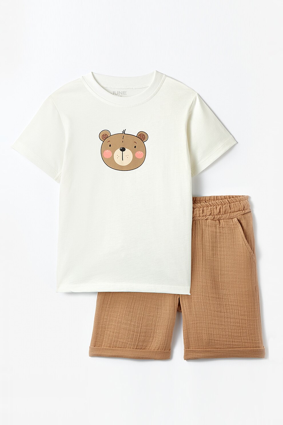 June, Set de tricou si pantaloni scurti - 2 piese, Alb, Maro