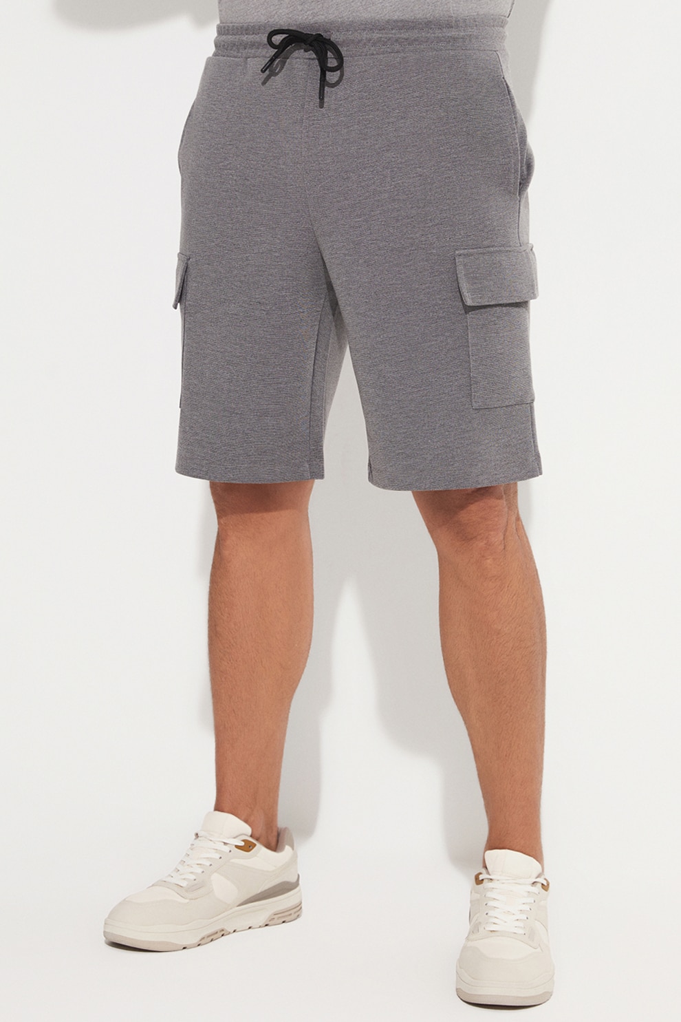 June, Pantaloni scurti cargo uni, Gri inchis melange, S