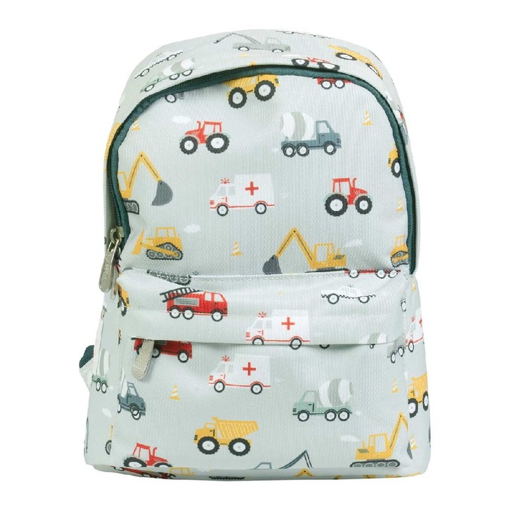Ghiozdan copii cu 2 compartimente pentru gradinita sau scoala, Vehicule, A Litlle Lovely Company, 23,5 x 30 x 10 cm, 3-7 ani