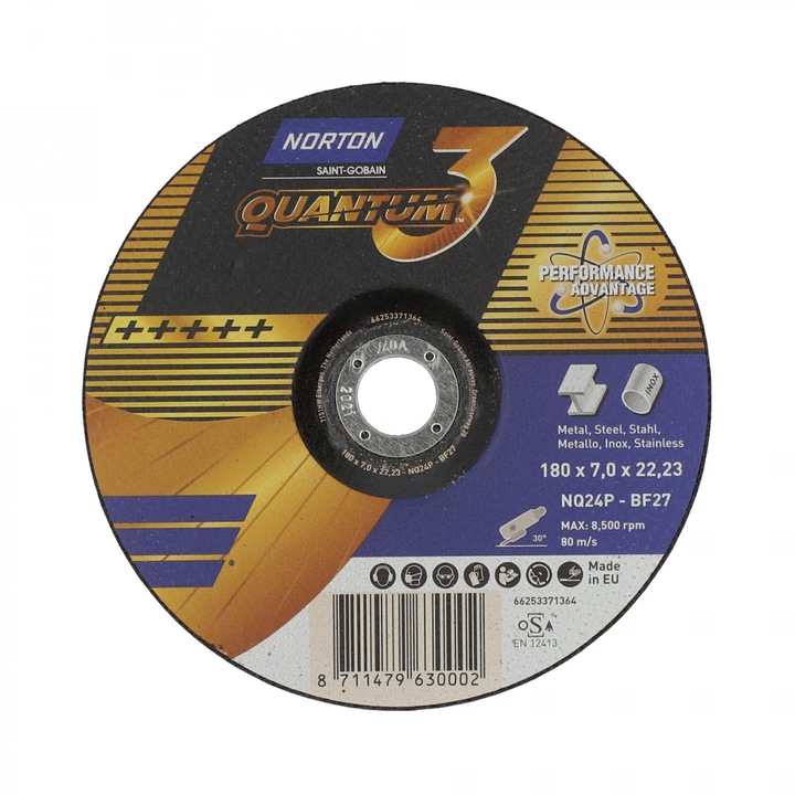 Norton Quantum 3 fém-inox tisztítókorong 180x7, 0x22, 23mm