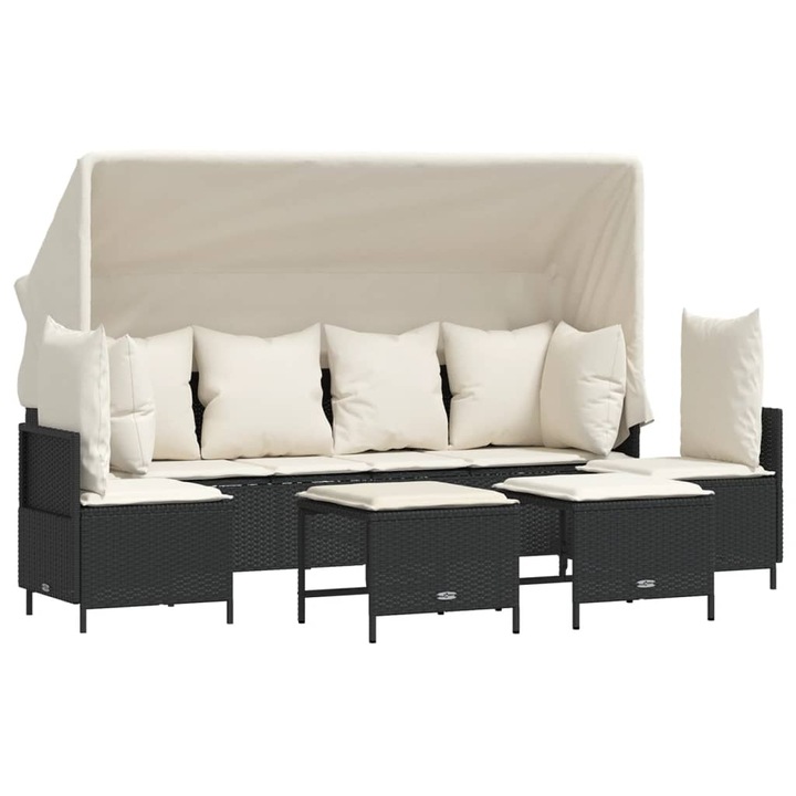Set mobilier de gradina cu perne, vidaXL, 5 piese, negru, poliratan, 40.4 kg 3261551