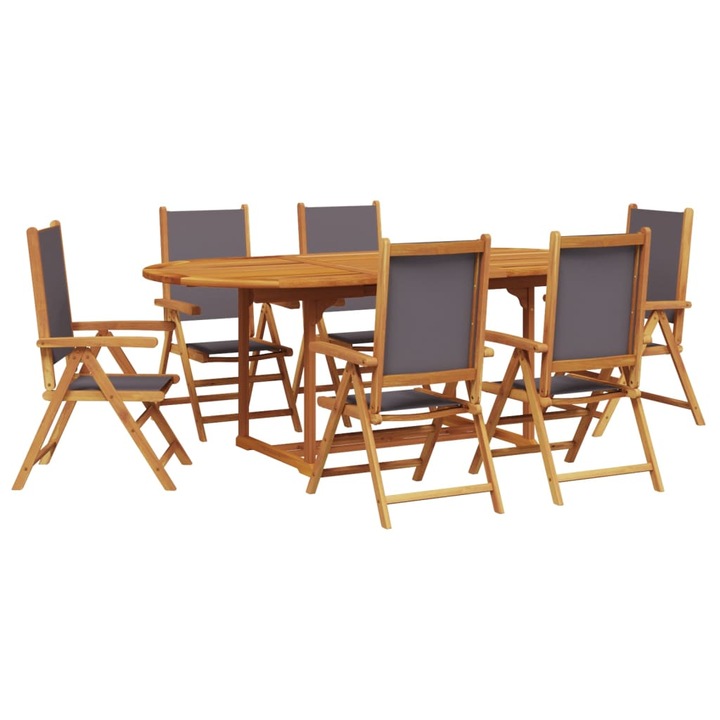 Set mobilier de gradina vidaXL, 7 piese, textil antracit/lemn masiv, 39.2 Kg, 1 x Masa de gradina, 6 x Scaun de gradina