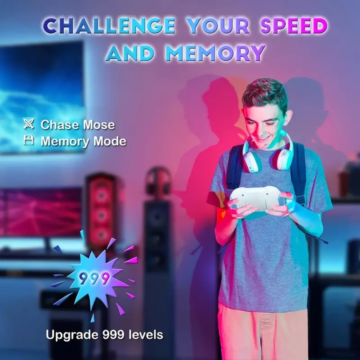 Електронна играчка Pop It, 999 различни нива, RGB светлини, музика, антистрес, сензорна, подпомага паметта и сръчността, жълто, E-Toy®