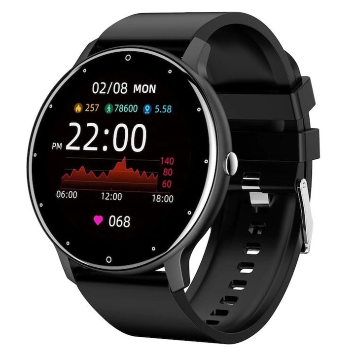 RoHS Slim okosóra és fitnesz karkötő, hívások, mikrofon, értesítések/sms/közösségi média, fizikai aktivitás figyelése, alvás, pulzusszám, lépésszámláló, zenelejátszó, vízálló, fekete