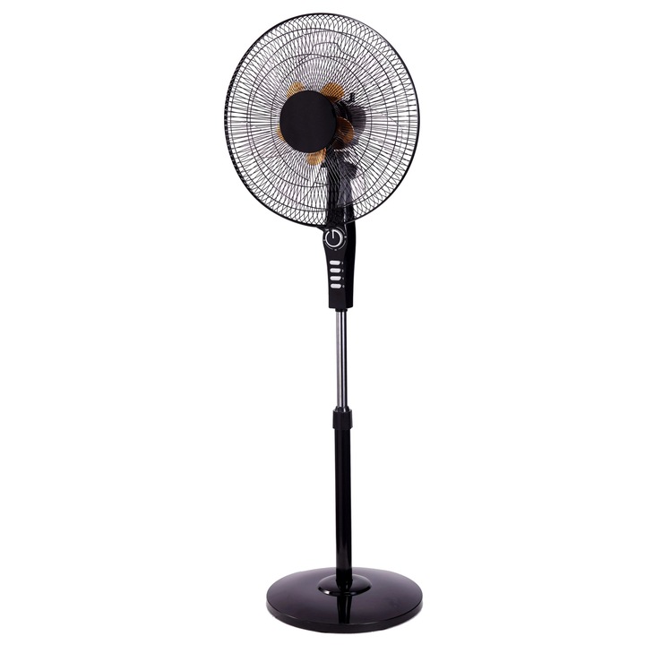 Ventilator cu picior Telemax FS40-806, 60 W, cu aripi duble, 12 lame de plastic, inaltime reglabila, diametru 40 cm, Negru