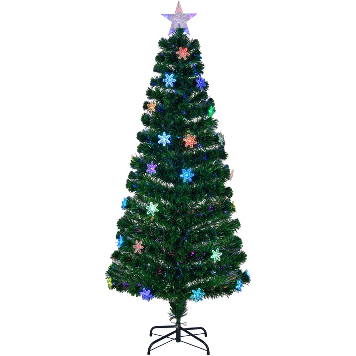 Brad artificial Kring, 180 cm, microfibra, 410 ramurele, LED-uri colorate, Verde