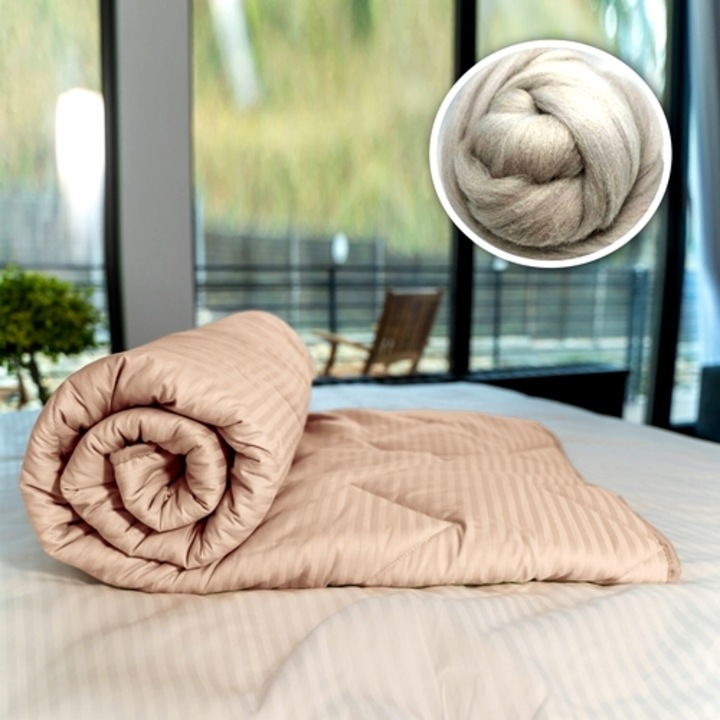 Pilota iarna, 160x210cm, matlasata, umplutura 100% lana, 400g/m2, tesatura damasc, lavabila, Pucioasa, cappucino