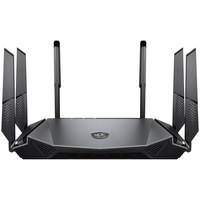 Router Gaming Wireless MSI GRAX66. AX6600, Tri-Band, Wi-Fi 6, Quad-Core 1.8GHz CPU, 256MB/512MB Flash/RAM, 2.5G port, AI QoS, OFDMA, MU-MIMO, multiple SSIDs, Beamforming, Port forwarding