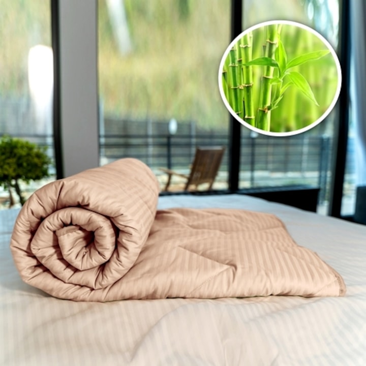 Pilota iarna, 180x210cm, matlasata, umplutura 100% bambus, 400g/m2, tesatura damasc, lavabila, Pucioasa, cappucino