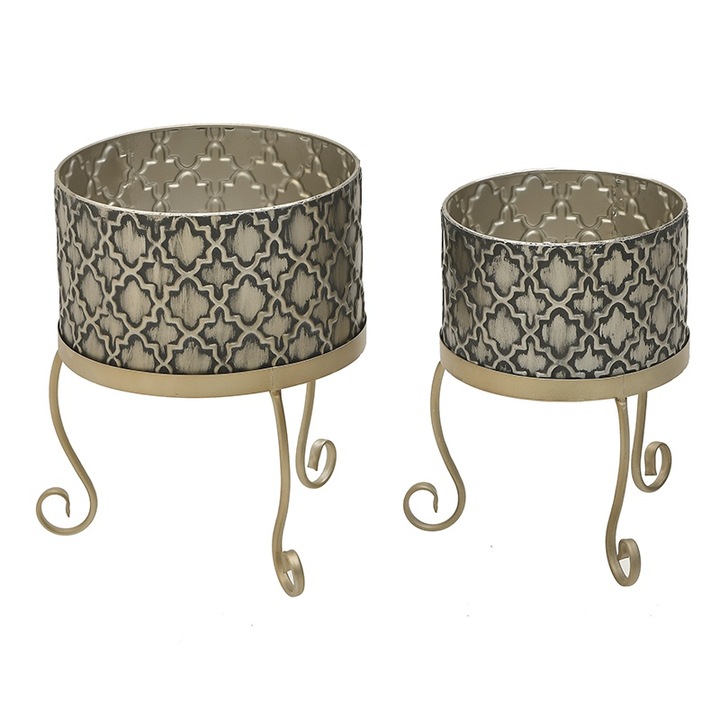 Set suporturi lumanari INART, metal, auriu/argintiu, 26x21x35cm