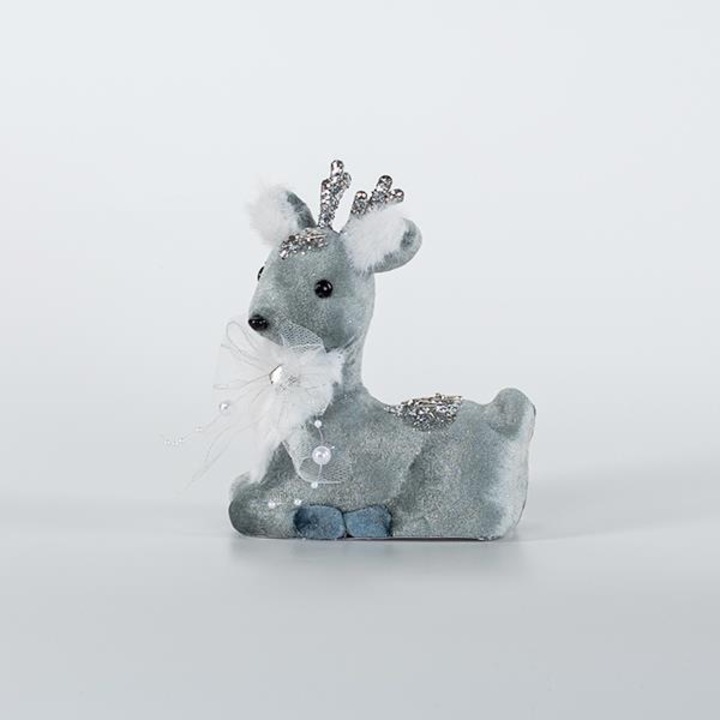 Figurina Craciun EUROLAMP TARANDAKI, catifea, albastru, 12x15cm