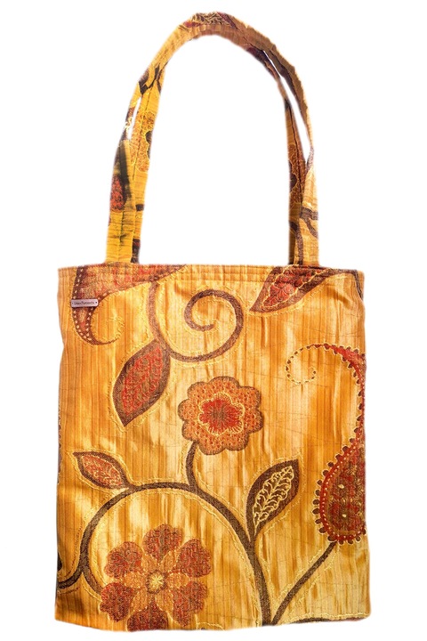Textiltáska, Urban Papornita, virágos sárga/arany, 34x38 cm