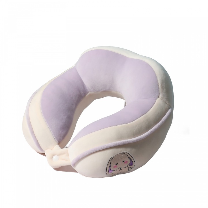 Perna calatorie pentru copii, pentru masina/avion, din Bumbac, 28 cm, Model Iepure, Lila, Avaleea