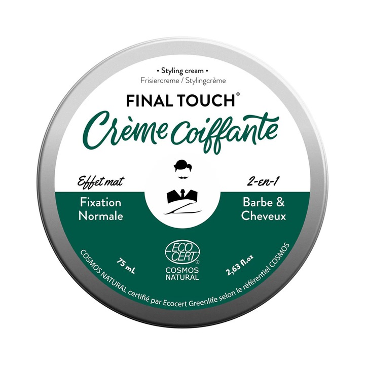 FINAL TOUCH, Crema de styling 2 in 1 pentru barba si par, efect mat, Monsieur Barbier, 75 ml
