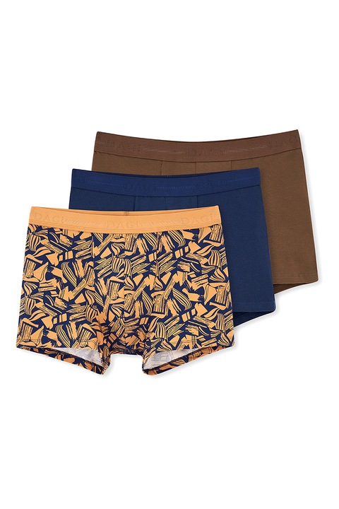 DAGI, Set de boxeri cu banda elastica in talie - 3 perechi, Maro/Bej/Bleumarin, L