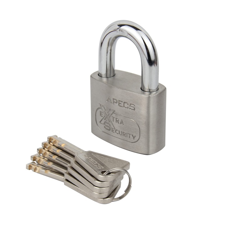Lacat Apecs PDS-XS-53 cu 5 chei incluse, Inox, 49x39mm
