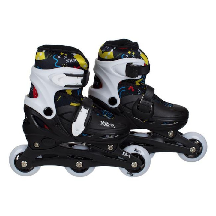 Role Ajustabile pentru copii, Alb Negre, cu Model, Frana la Spate, (31-34)