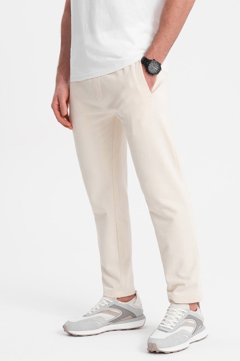 OMBRE, Pantaloni de trening slim fit cu buzunare laterale, Crem