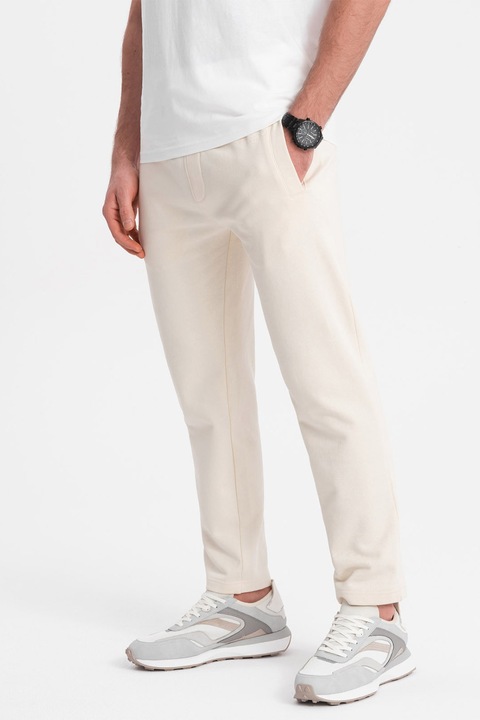 OMBRE, Pantaloni de trening slim fit cu buzunare laterale, Crem, S