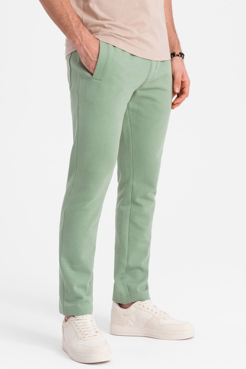 OMBRE, Pantaloni de trening slim fit cu buzunare laterale, Verde marin, 2XL