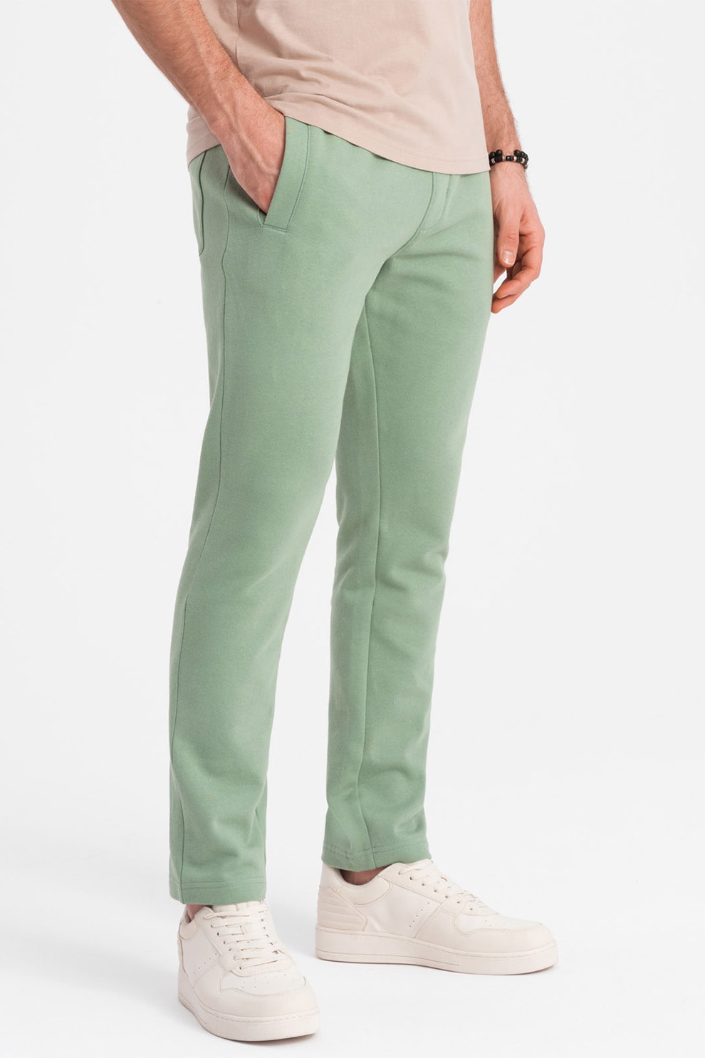 OMBRE, Pantaloni de trening slim fit cu buzunare laterale, Verde marin, 2XL