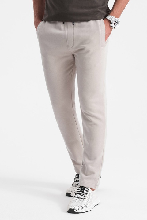 OMBRE, Pantaloni de trening slim fit cu buzunare laterale, Bej deschis