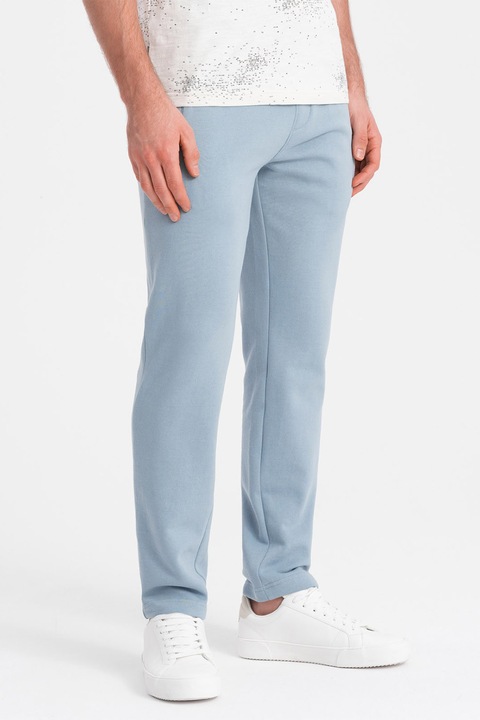 OMBRE, Pantaloni de trening slim fit cu buzunare laterale, Albastru pastel, 2XL