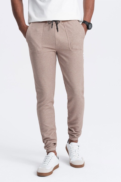 OMBRE, Pantaloni de trening cu talie ajustabila, Maro taupe, L