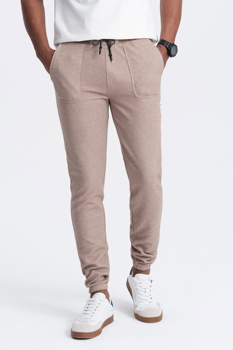 OMBRE, Pantaloni de trening cu talie ajustabila, Maro taupe