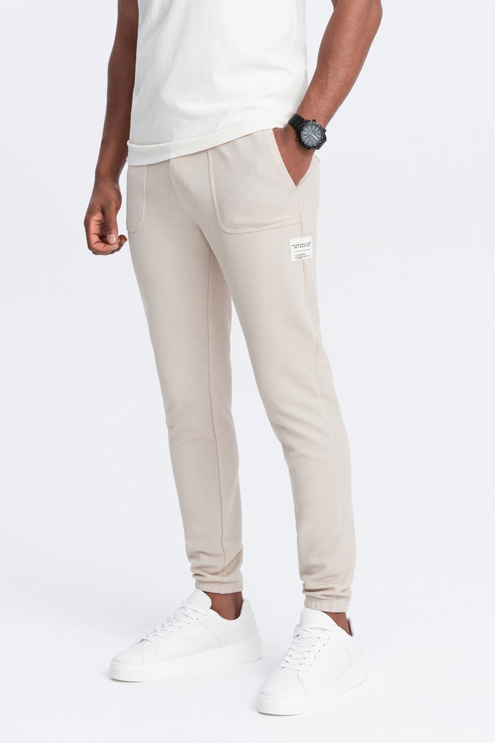 OMBRE, Pantaloni de trening cu talie ajustabila, Bej deschis, 2XL