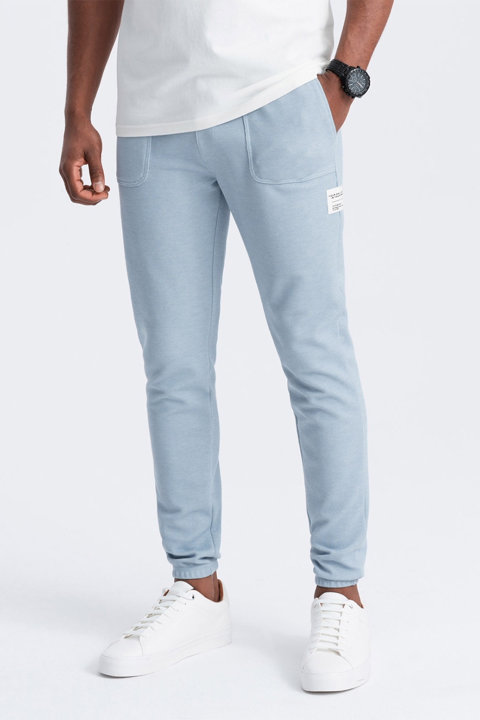OMBRE, Pantaloni de trening cu talie ajustabila, Albastru pastel, XL