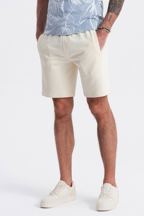 OMBRE, Állítható derekú pamut rövidnadrág, Krémszín