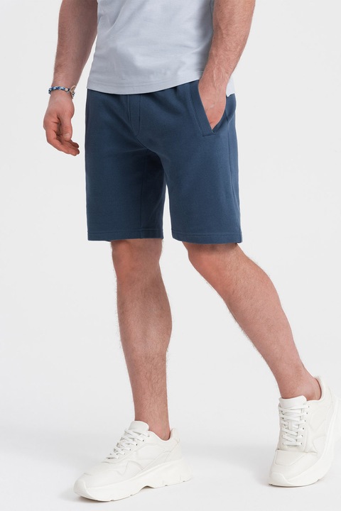 OMBRE, Pantaloni scurti din bumbac cu talie ajustabila, Albastru inchis