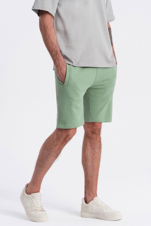 OMBRE, Pantaloni scurti din bumbac cu talie ajustabila, Verde aquamarin