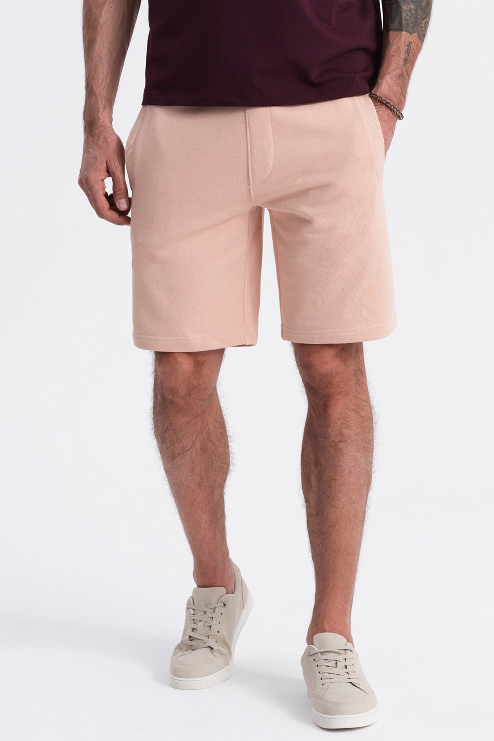 OMBRE, Pantaloni scurti din bumbac cu talie ajustabila, Piersica, S
