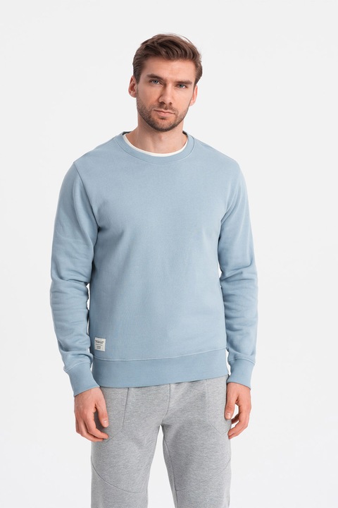 OMBRE, Памучен суитшърт с овално деколте, Пастелносин