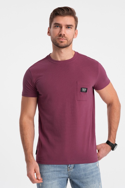 OMBRE, Kerek nyakú mellzsebes póló, Bíborszín