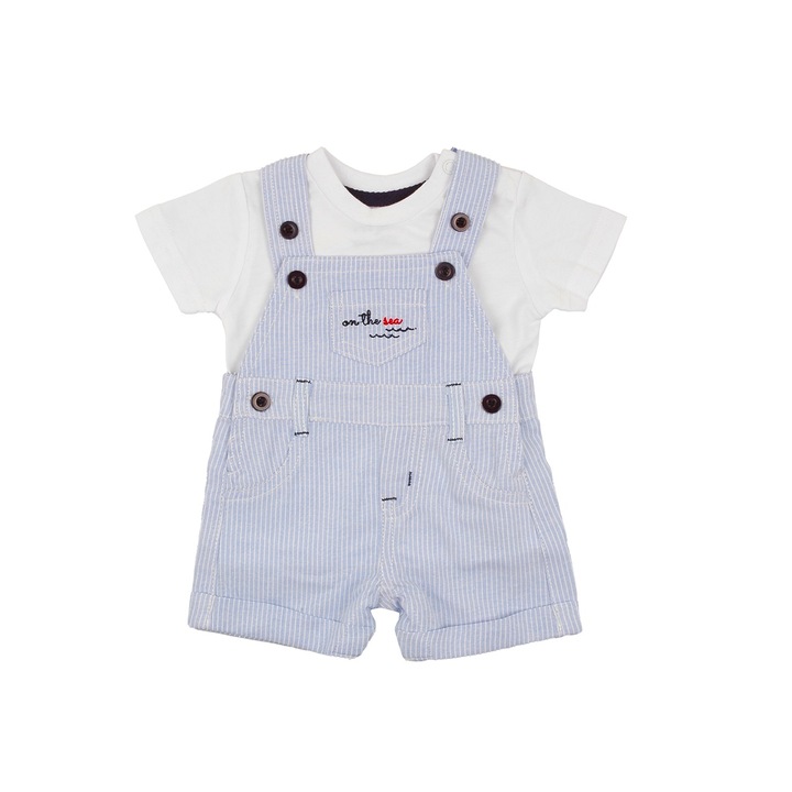 Compleu 2 piese bebe Babybol, bumbac, tricou si salopeta cu dungi, blue, Albastru deschis