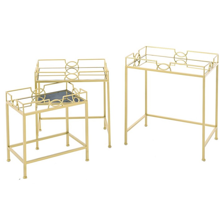 Set 3 suporturi decorative pentru plante din metal auriu cu blat oglinda