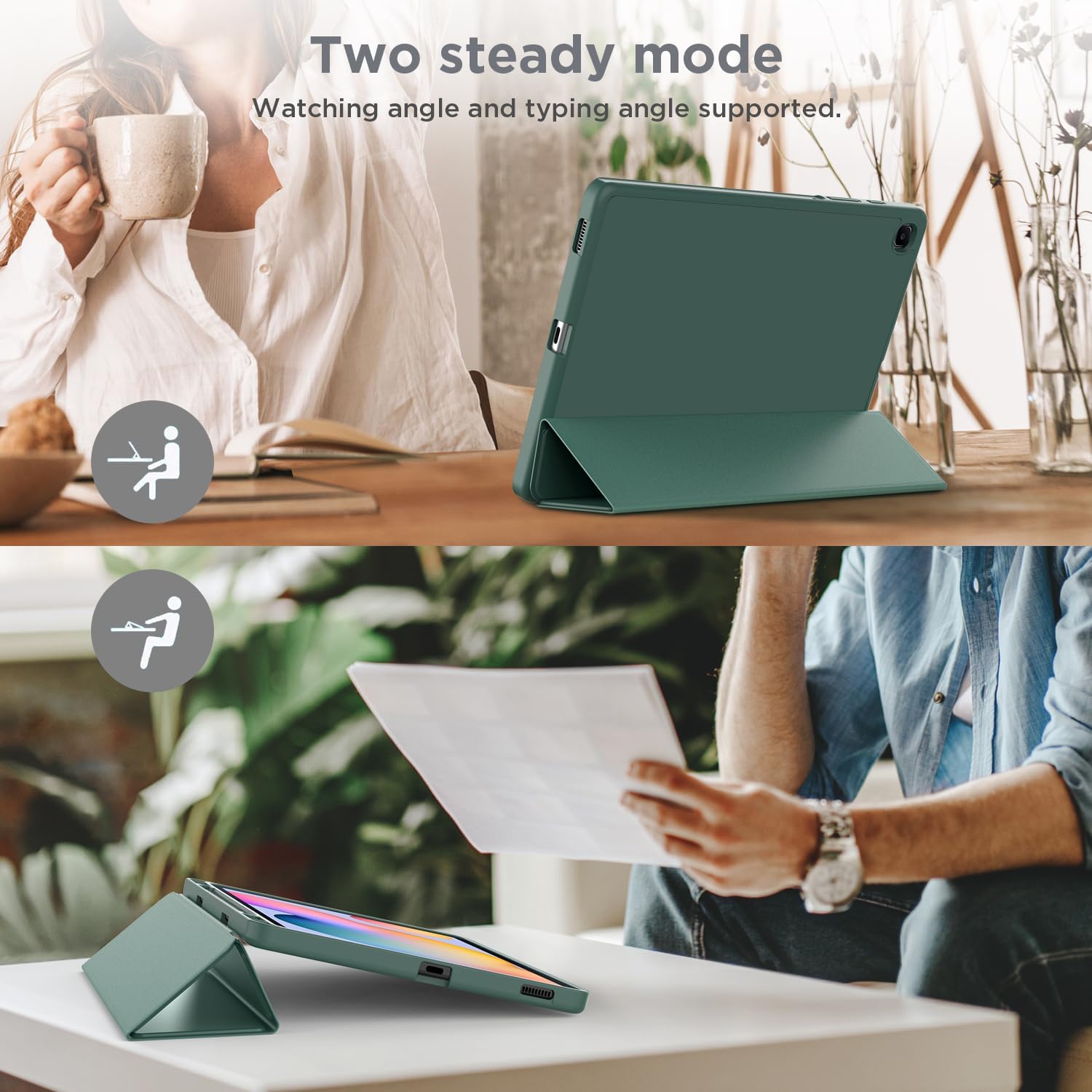 Husa pentru Samsung Galaxy Tab S6 Lite 10.4 inch 2024 / 2022 / 2020 Soft Shell cu functie wake-up/sleep si compartiment pentru S-Pen tip stand verde inchis