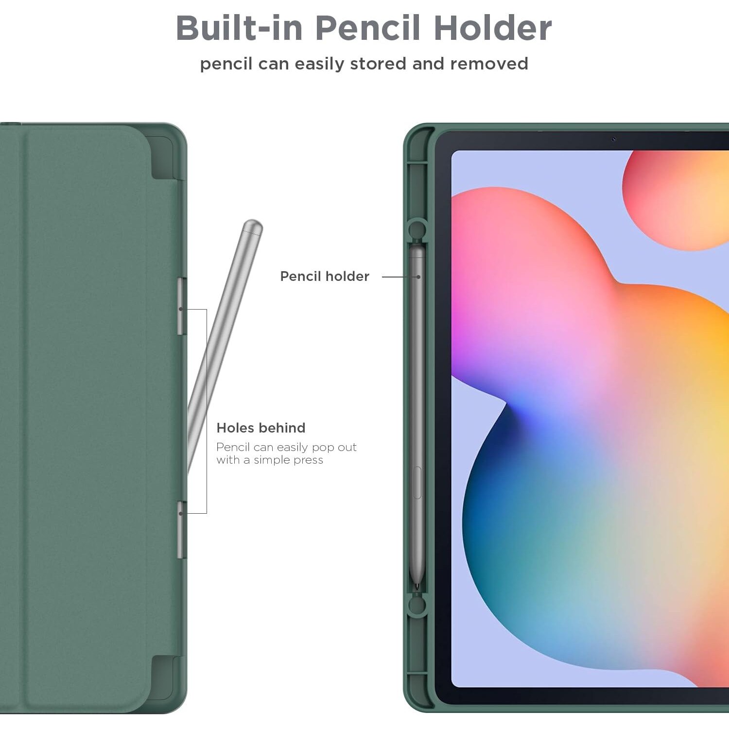Husa pentru Samsung Galaxy Tab S6 Lite 10.4 inch 2024 / 2022 / 2020 Soft Shell cu functie wake-up/sleep si compartiment pentru S-Pen tip stand verde inchis