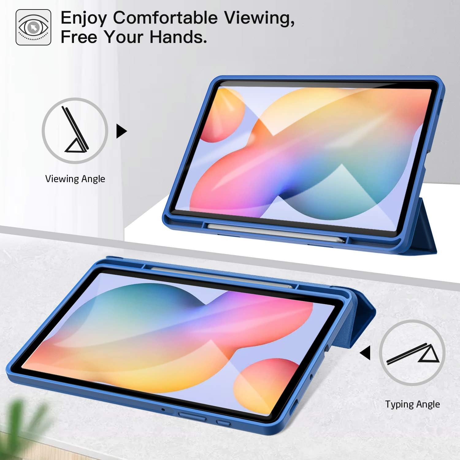 Husa pentru Samsung Galaxy Tab S6 Lite 10.4 inch 2024 / 2022 / 2020 Soft Shell cu functie wake-up/sleep si compartiment pentru S-Pen tip stand navy blue