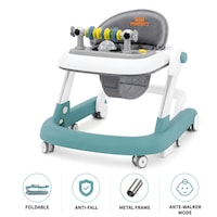Premergator Copii 2 in 1 Reglabil 6 Trepte KidProtect® Little Helper, Pliabil, Suport cu Perna, Anti Cadere, Cadru Metalic, Roti 360 Grade, Mod Antemergator, Masuta Mancare, Tavita Jucarii cu Sunete, Vernil